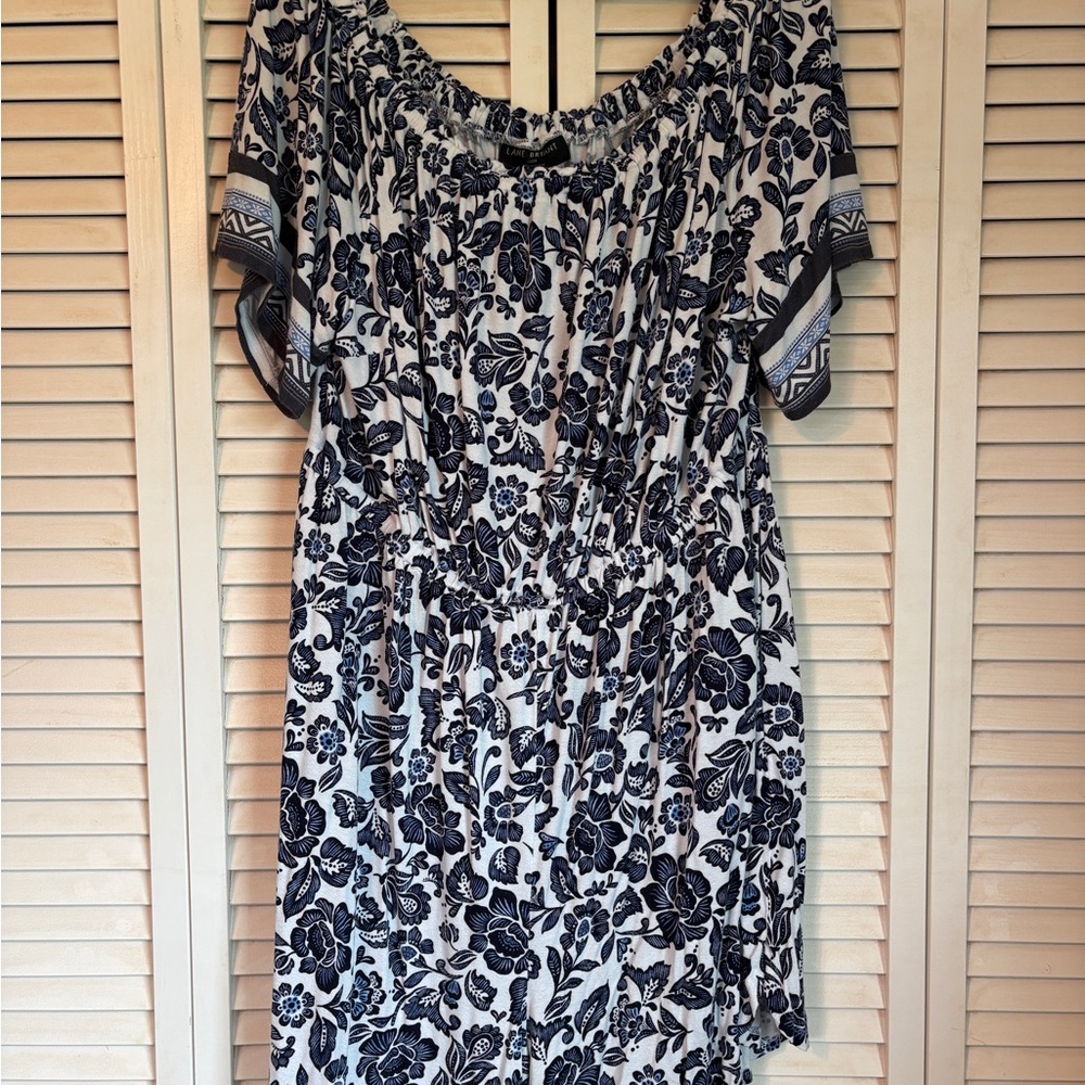 Lane Bryant Floral Print Romper in Blue and White